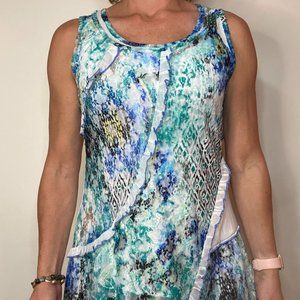 Blouse, Tank, Soft, white, green & blue